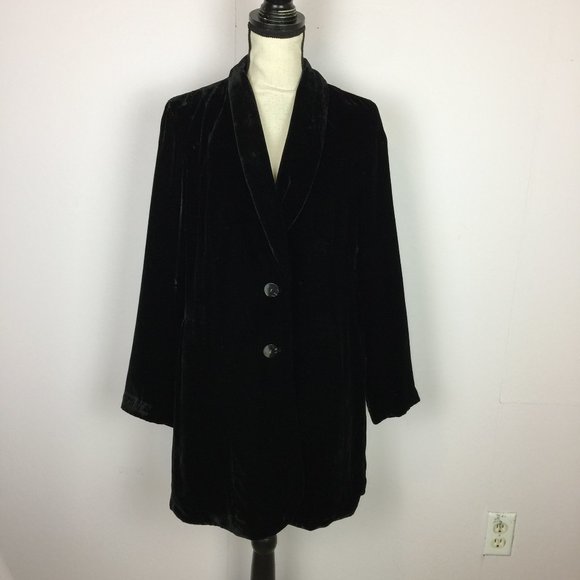 J. Jill Blazer Jacket MP Womans Petite Black Rayon Silk Velvet Velour Two-Button - Picture 1 of 16
